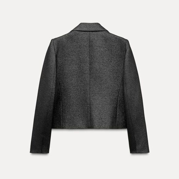 NWT Zara Grey Crop Blazer Short Shiny Size XS - Picture 8 of 12